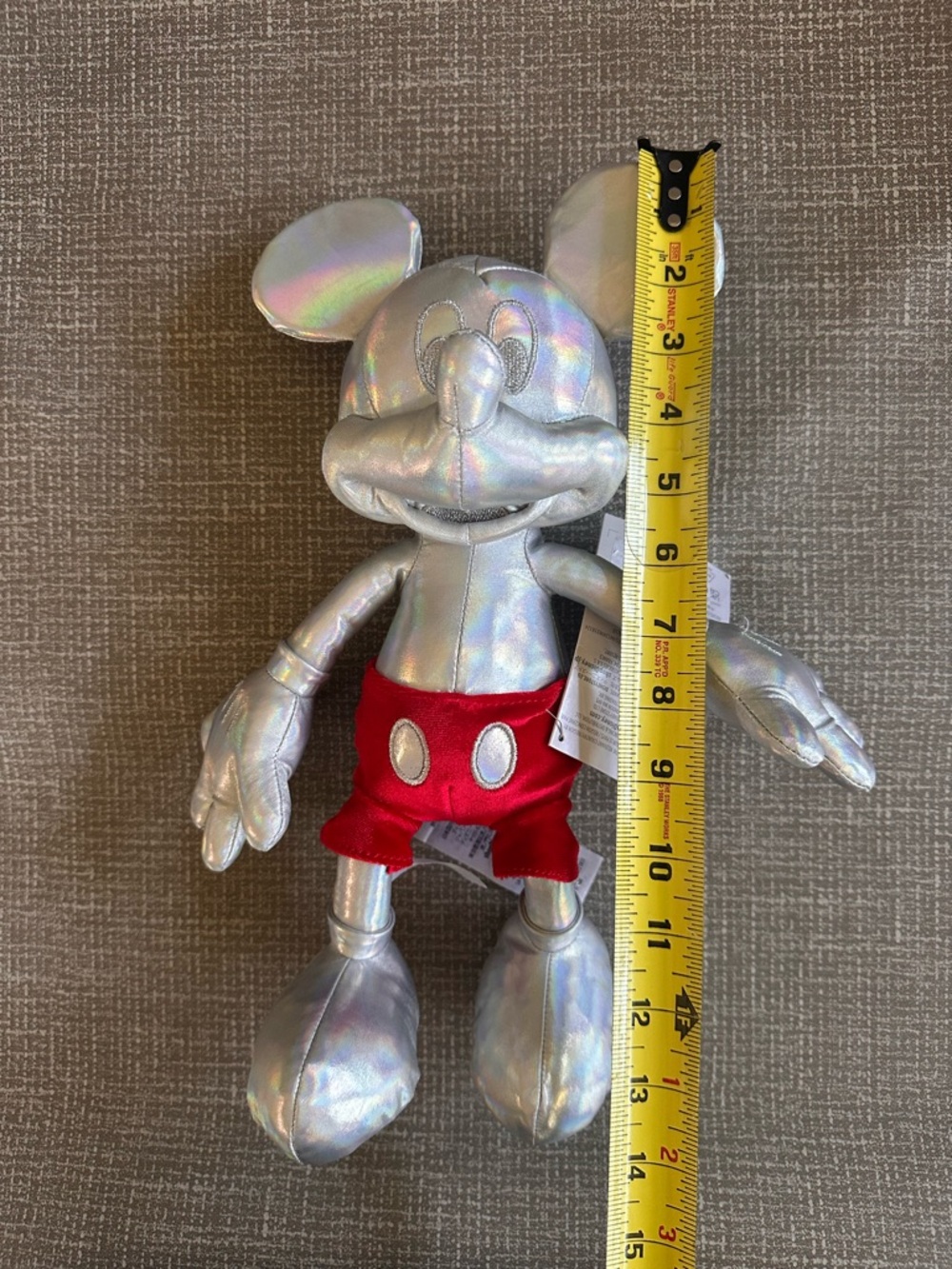 Disney100 Mickey Mouse Platinum Silver Iridescent Plush 14” Anniversary - Picture 11 of 11